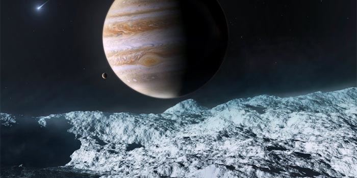 Widok na Jowisz z powierzchni Ganimedesa