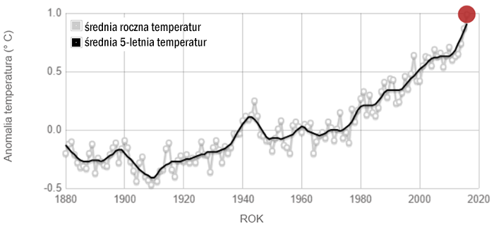 Odchylenia od średniej globalnych temperatur